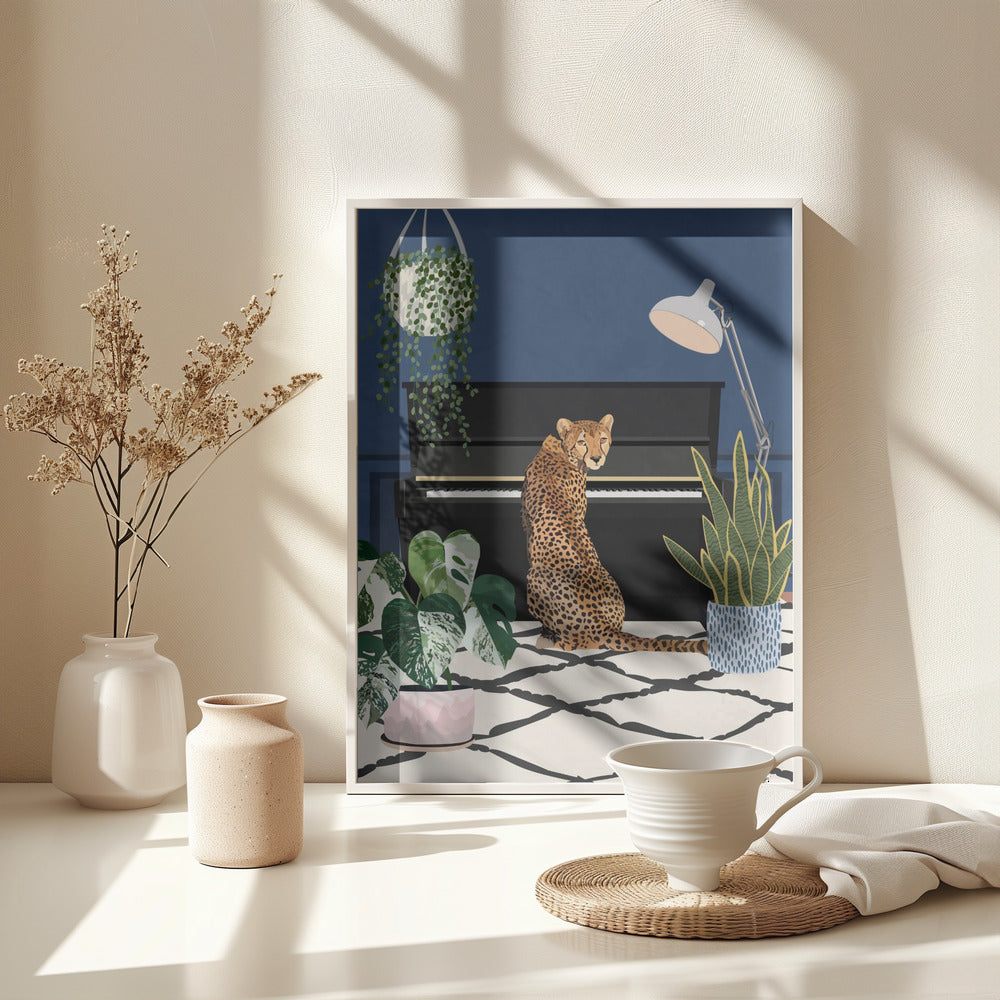 Cheetah playing piano Poster och Canvastavla