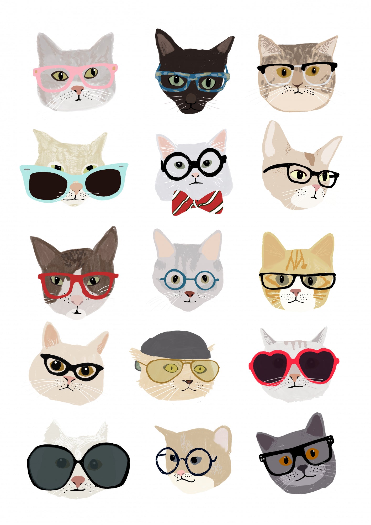 Cats With Glasses Poster och Canvastavla