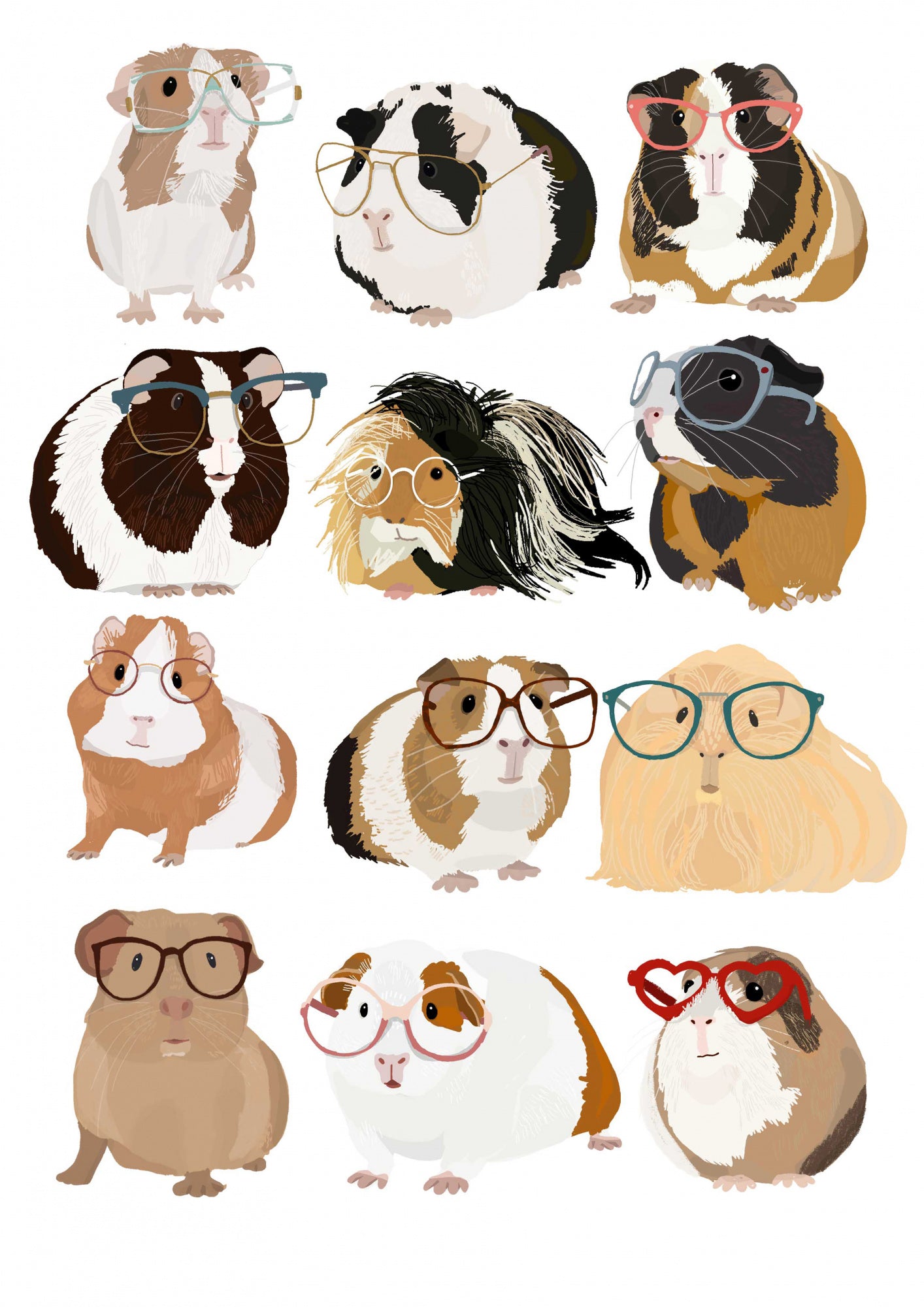 Guinea Pig in Glasses Poster och Canvastavla
