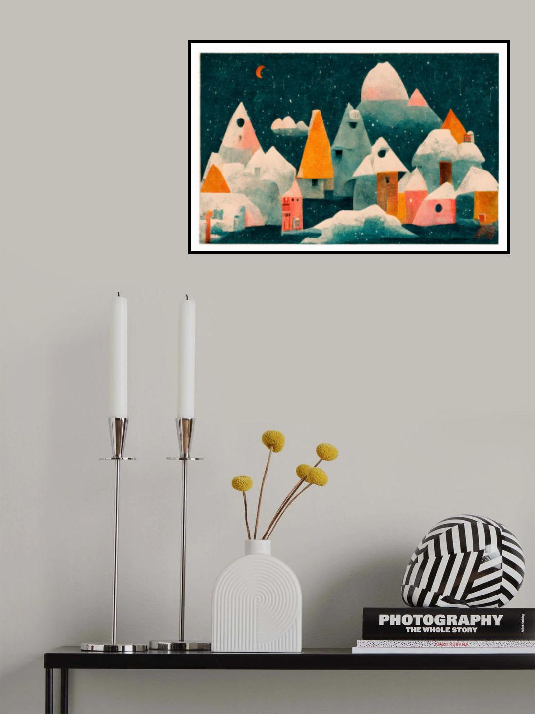 Little Village With Moon Poster och Canvastavla