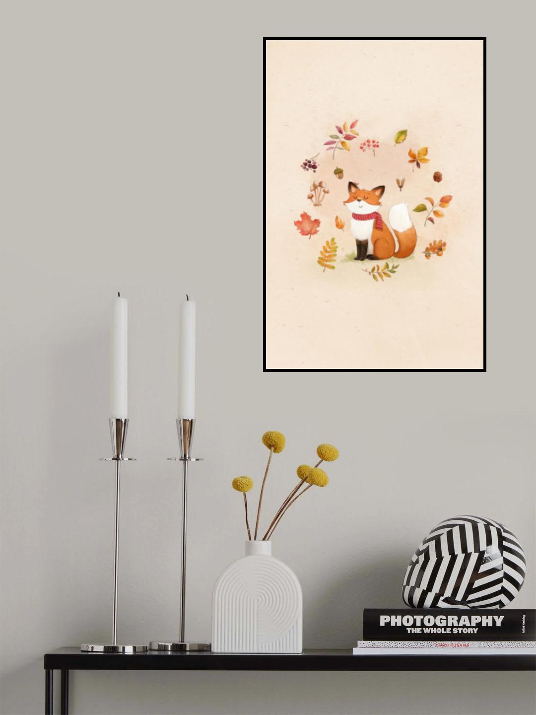 Fox In Fall Foliage Poster och Canvastavla