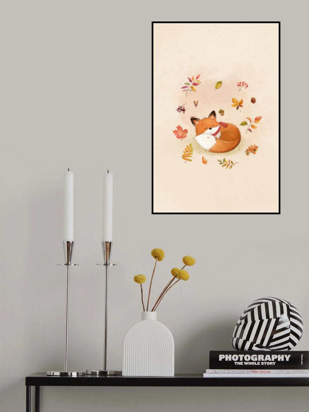Fox In Fall Foliage Poster och Canvastavla