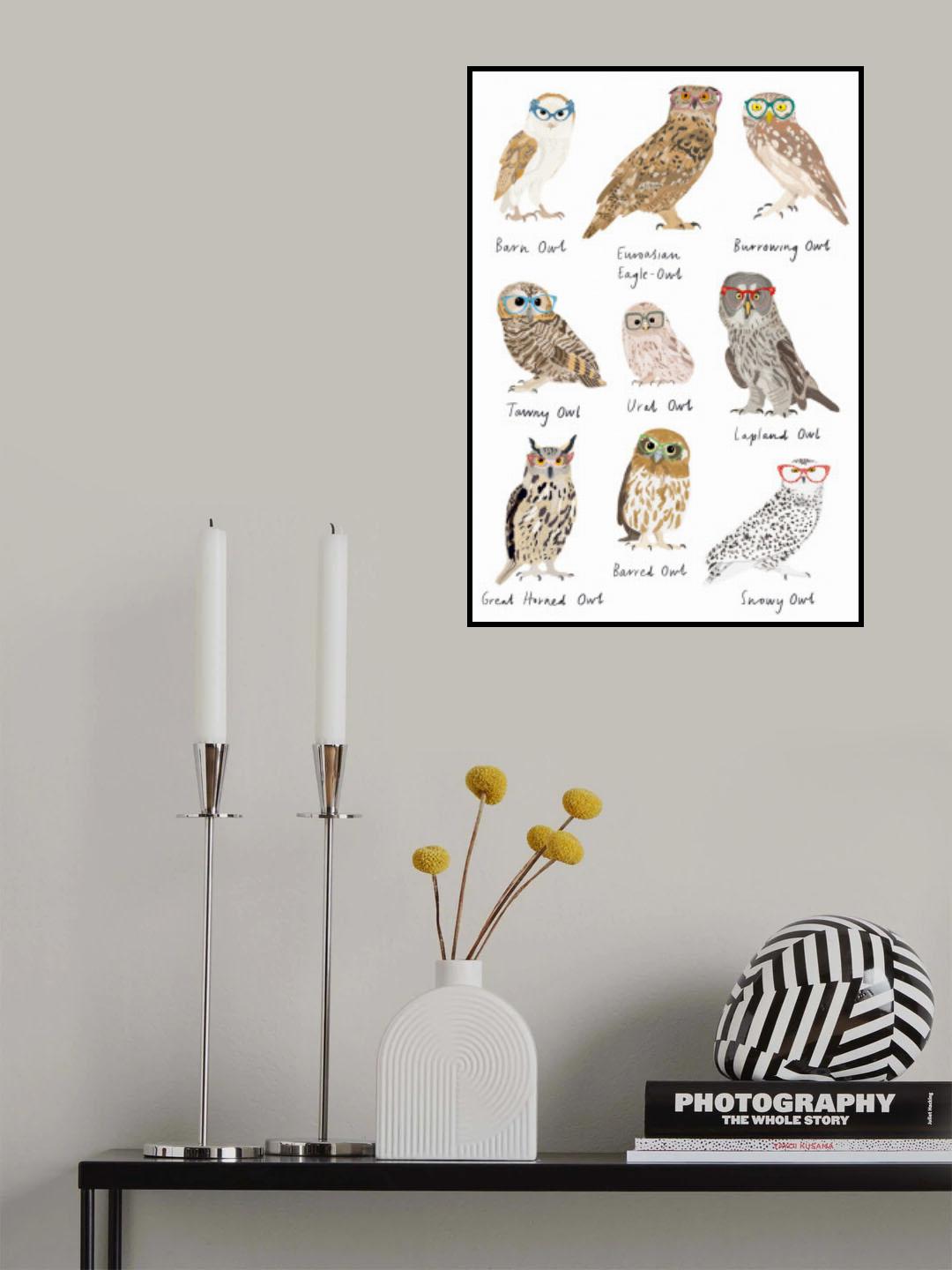 Owls In Glasses Print Poster och Canvastavla