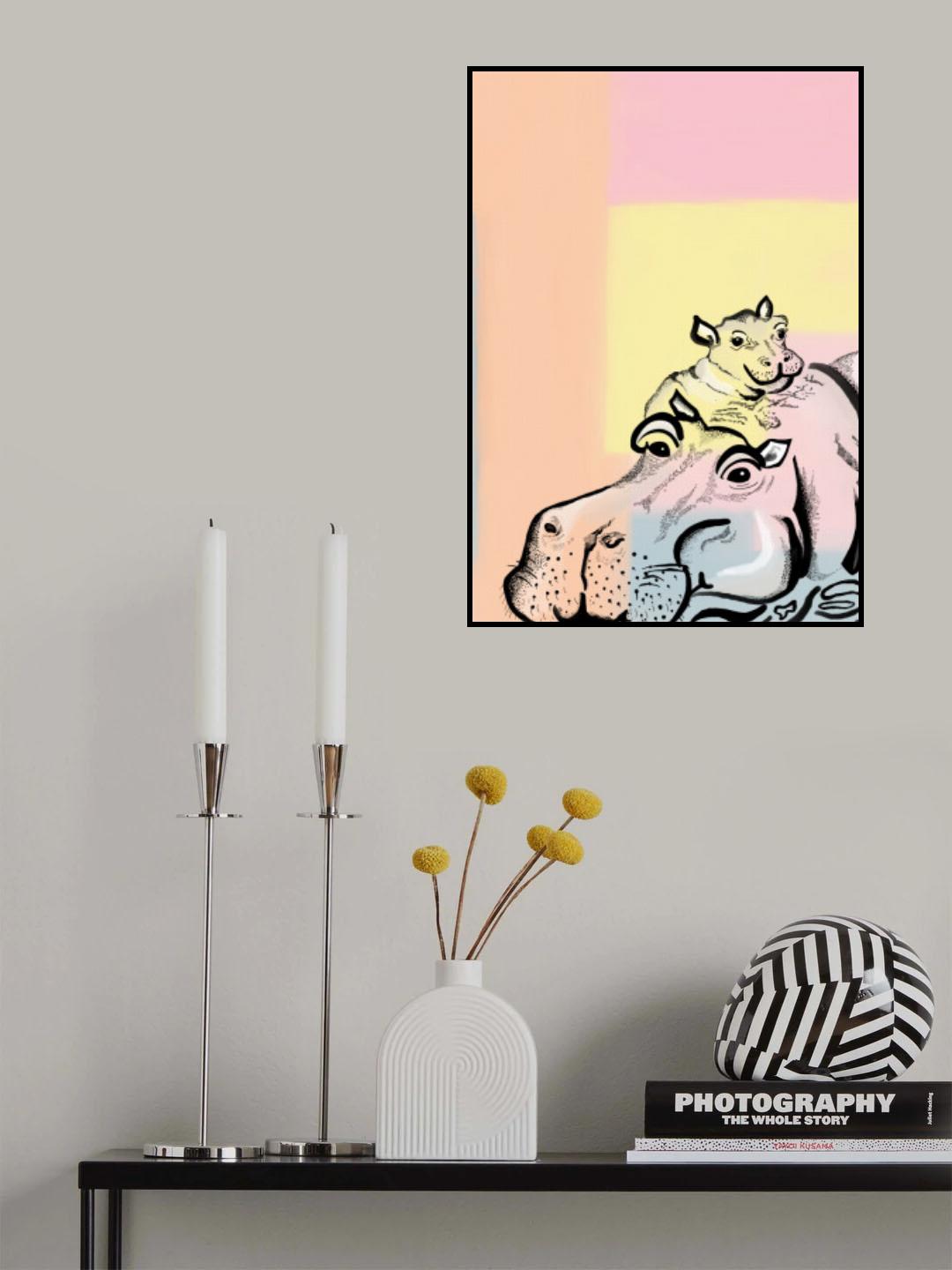 Mama hippo and baby Poster och Canvastavla