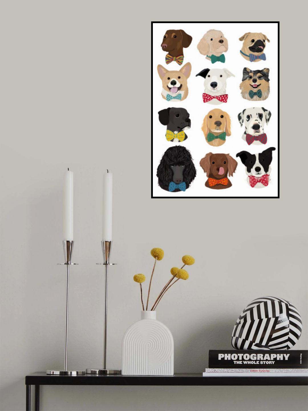 Dog In Bow Poster och Canvastavla