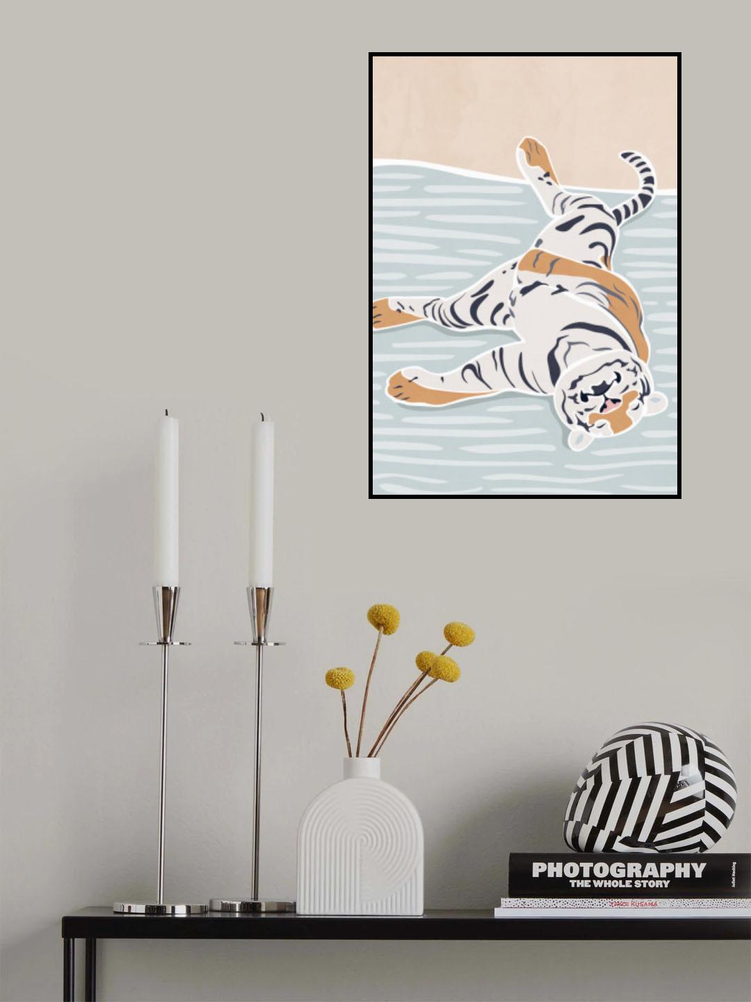 Scandi Sleeping Tiger Children's Art Poster och Canvastavla