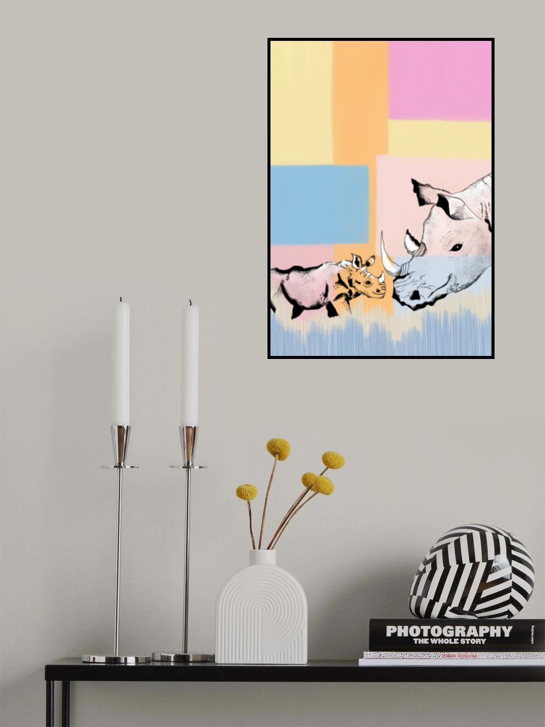 Mama Rhino and baby Poster och Canvastavla