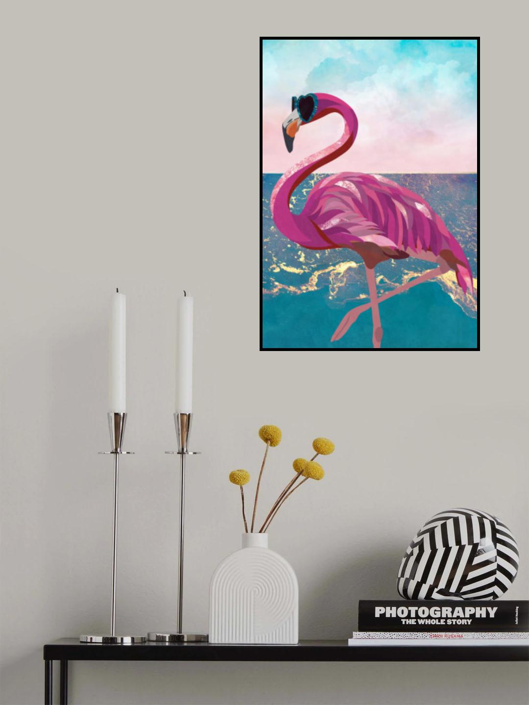 Flamingo goes to the beach Poster och Canvastavla