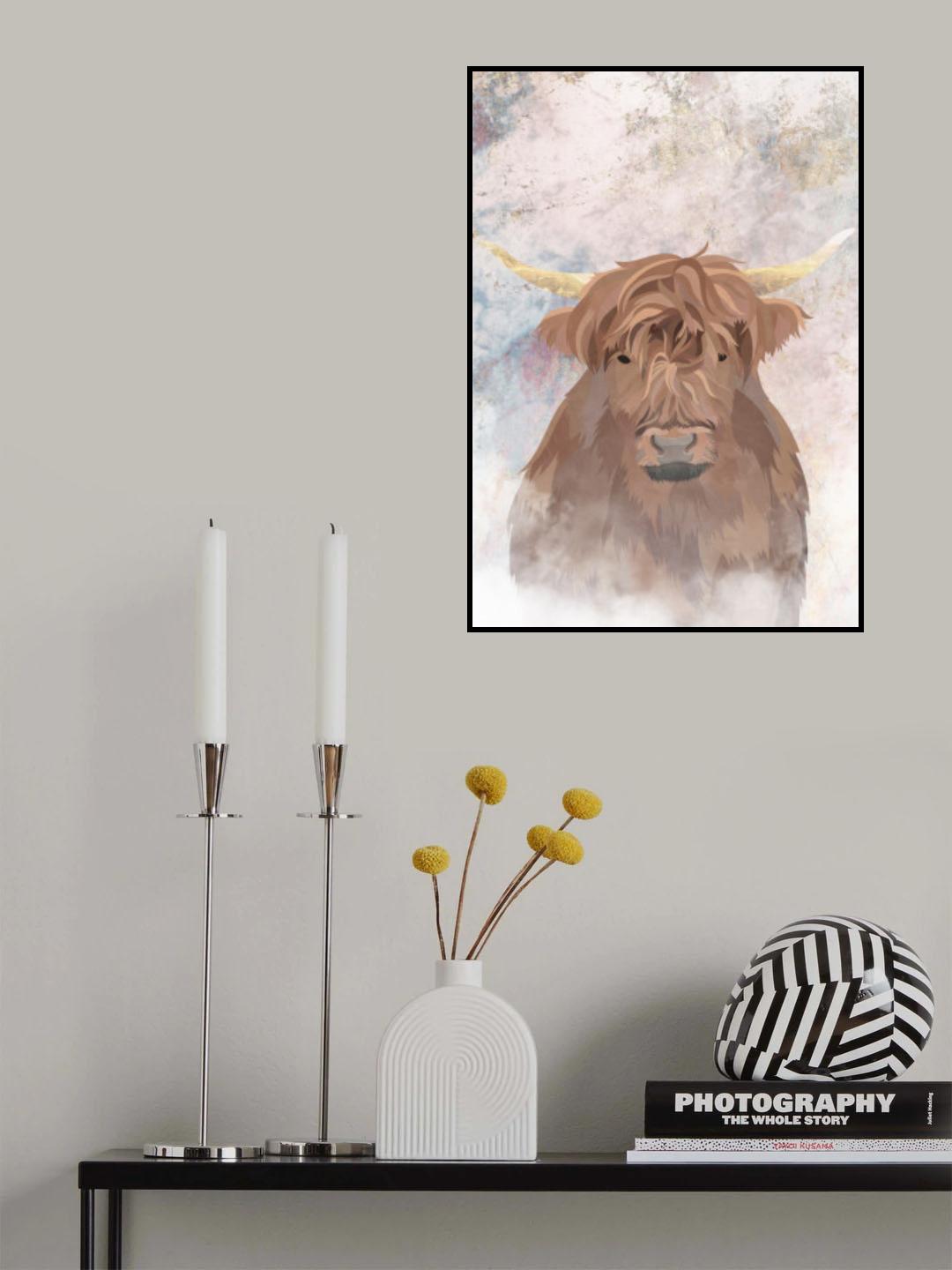 Highlands Cow Gold and Marble Poster och Canvastavla