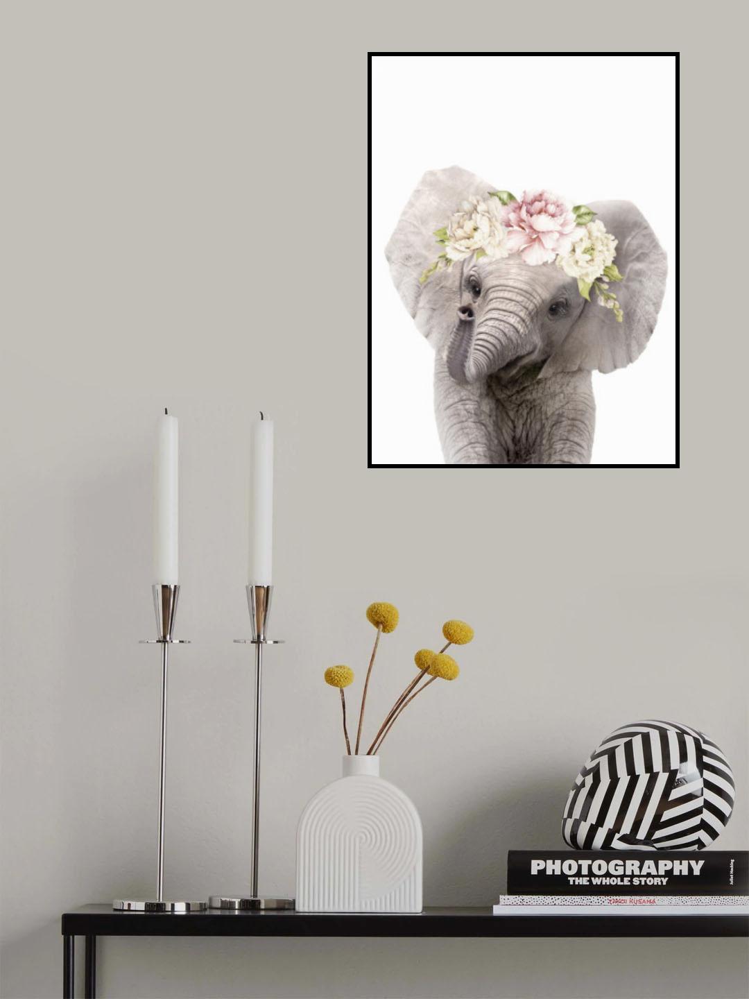 Floral Baby Elephant Poster och Canvastavla
