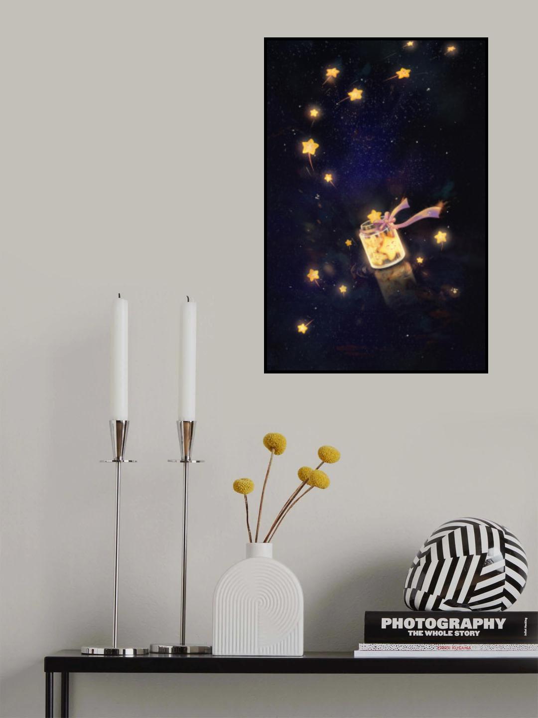 Golden Starlight In Bottle Poster och Canvastavla