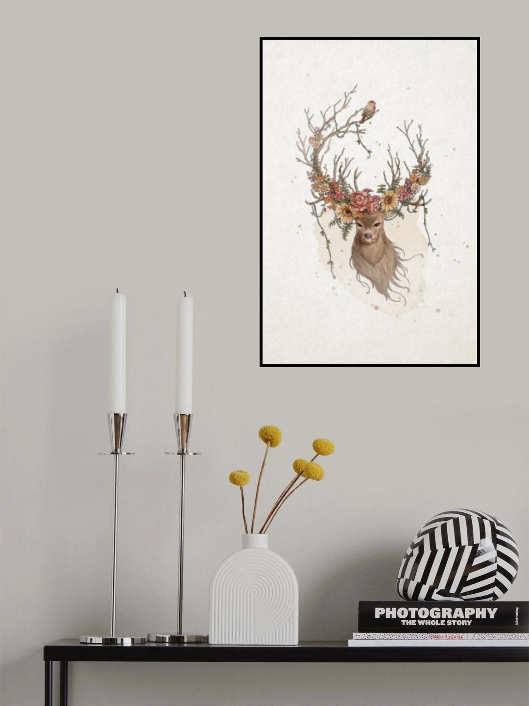 Deer and flowers Poster och Canvastavla