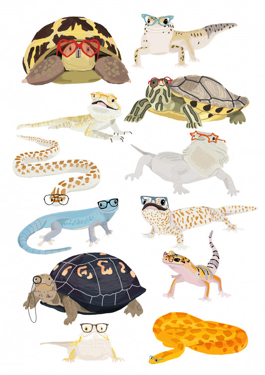 A1 Reptiles In Glasses Poster och Canvastavla