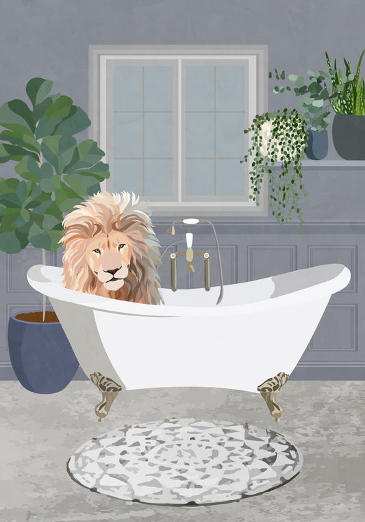 Lion takes a bath Poster och Canvastavla