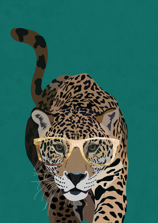 Curious green leopard Poster och Canvastavla