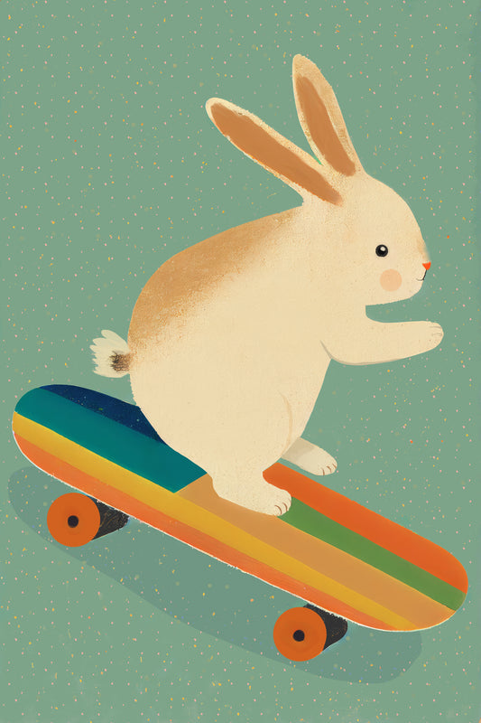 Bunny On Skateboard Poster och Canvastavla