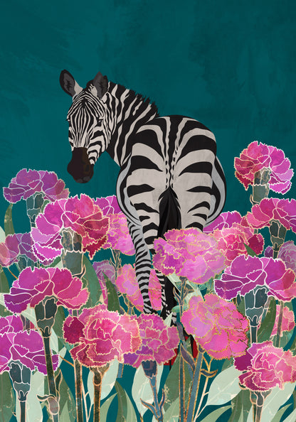 Zebra in a field of flowers Poster och Canvastavla