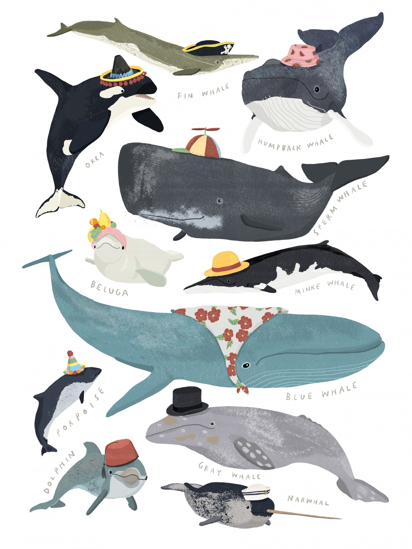 Whales In Hats Poster och Canvastavla