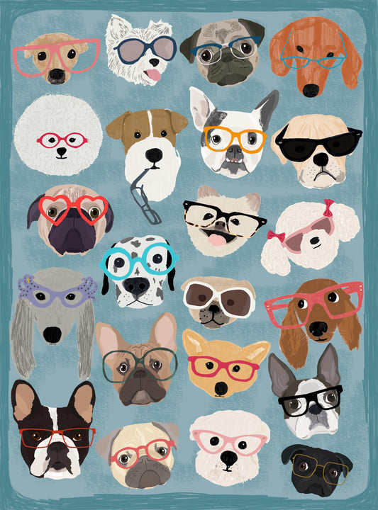 Puzzle Dogs In Glasses Poster och Canvastavla