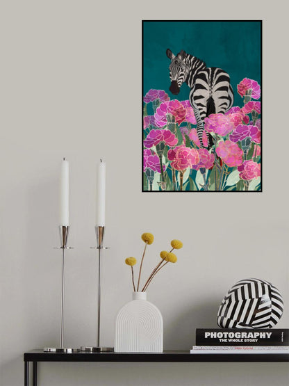 Zebra in a field of flowers Poster och Canvastavla